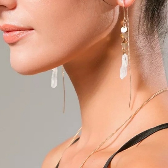 Quartz Crystal Threaders with Dangling Stone - Picture 7 of 8